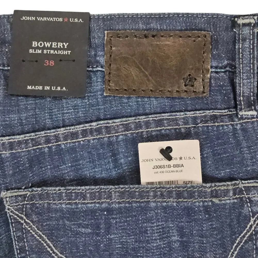 NWT John Varvatos Jeans Mens Size 38 Bowery Slim Straight Leg Casual Medium Wash